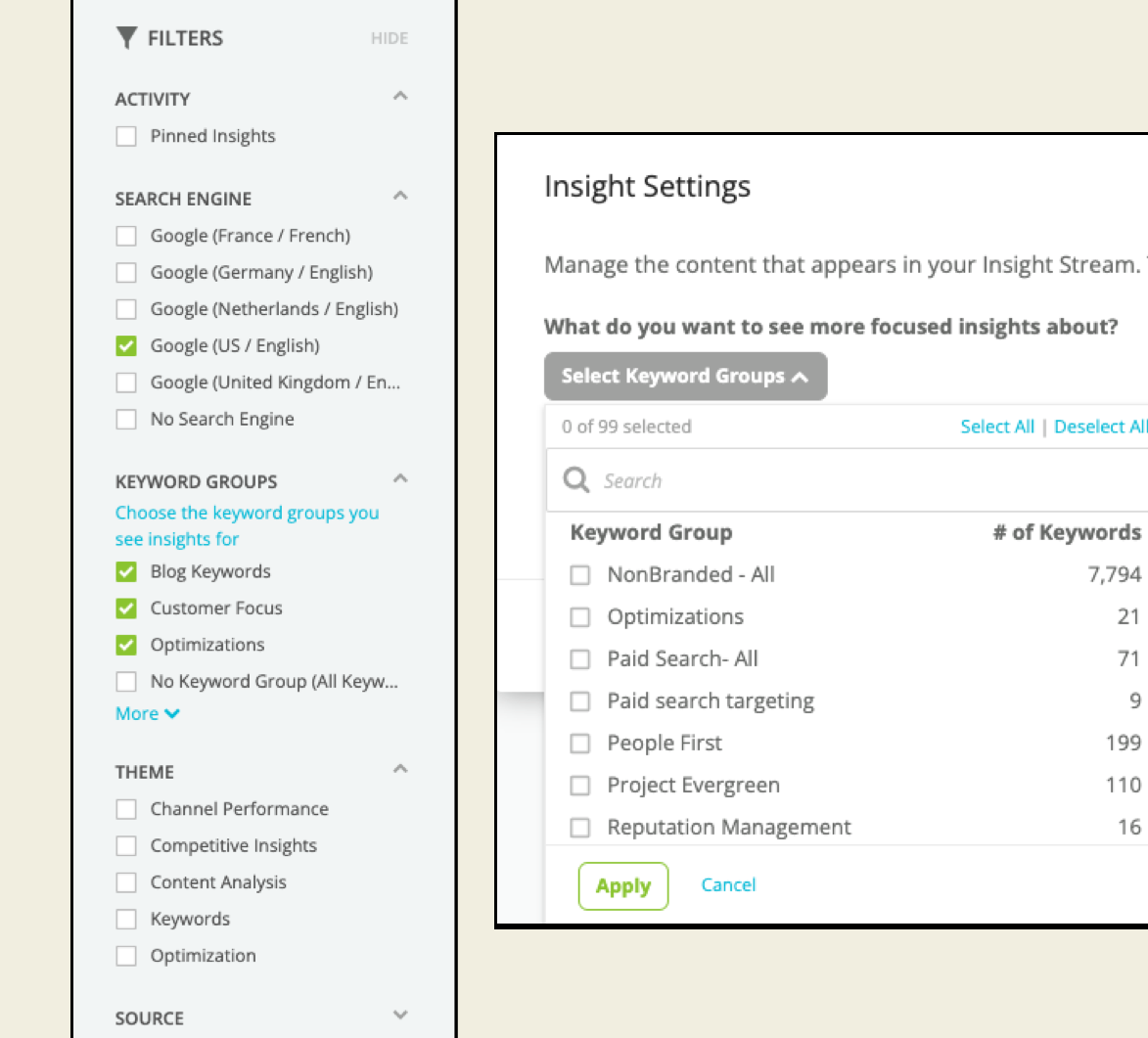 Platform's Insight Stream Filters