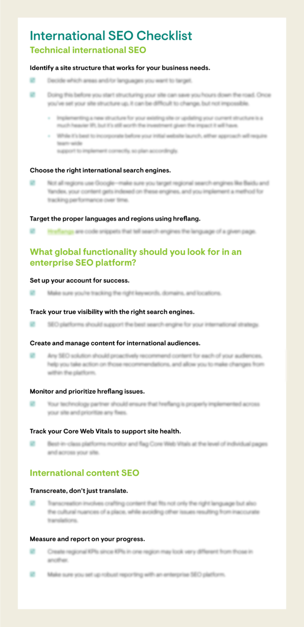 International SEO checklist on how to implement technical global SEO and content SEO