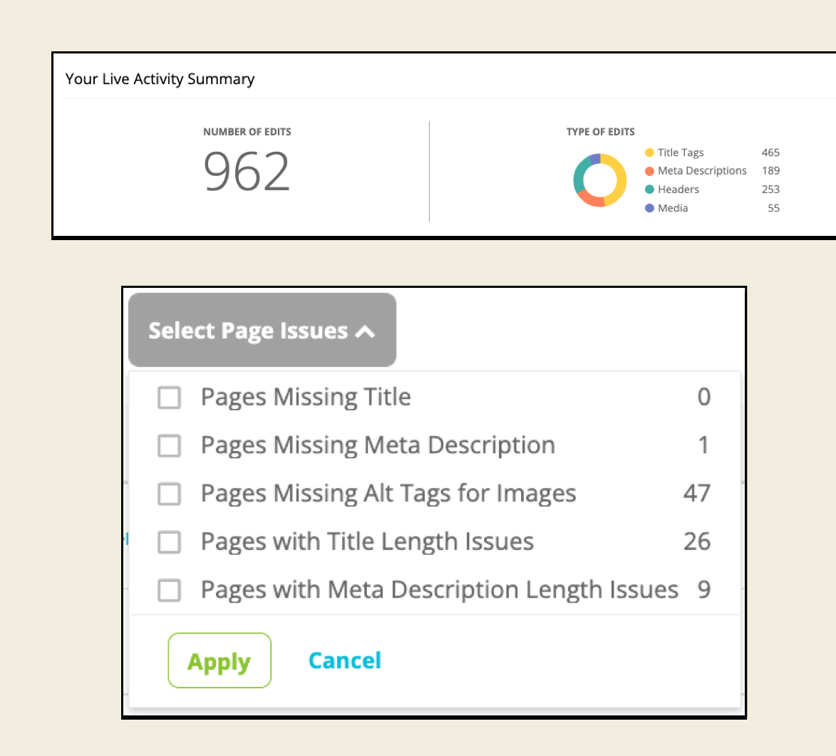 Platform's Live Editor Summary and Issues Filter